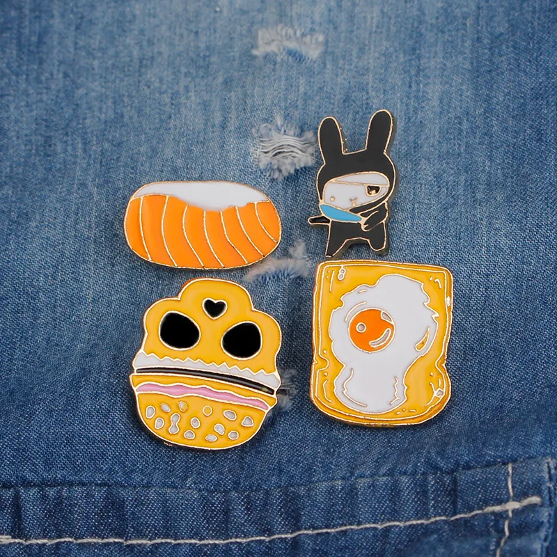 Rabbit Cooking Eggs Hot Dog Skull Hamburger Enamel Pin Brooch Cartoon Women Men Denim Jackets Lapel Pins Backpack Badges Kids