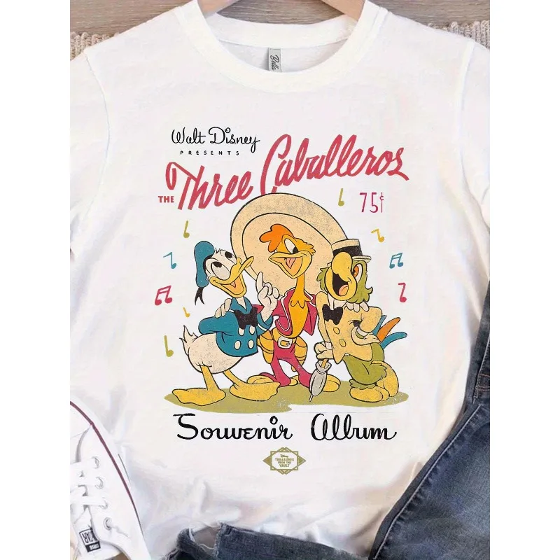 

Women Soft and Breathable Disney Three Knights T-shirt Retro Donald Duck Jose Panchito Design Disney Park Magic Kingdom T-shirt