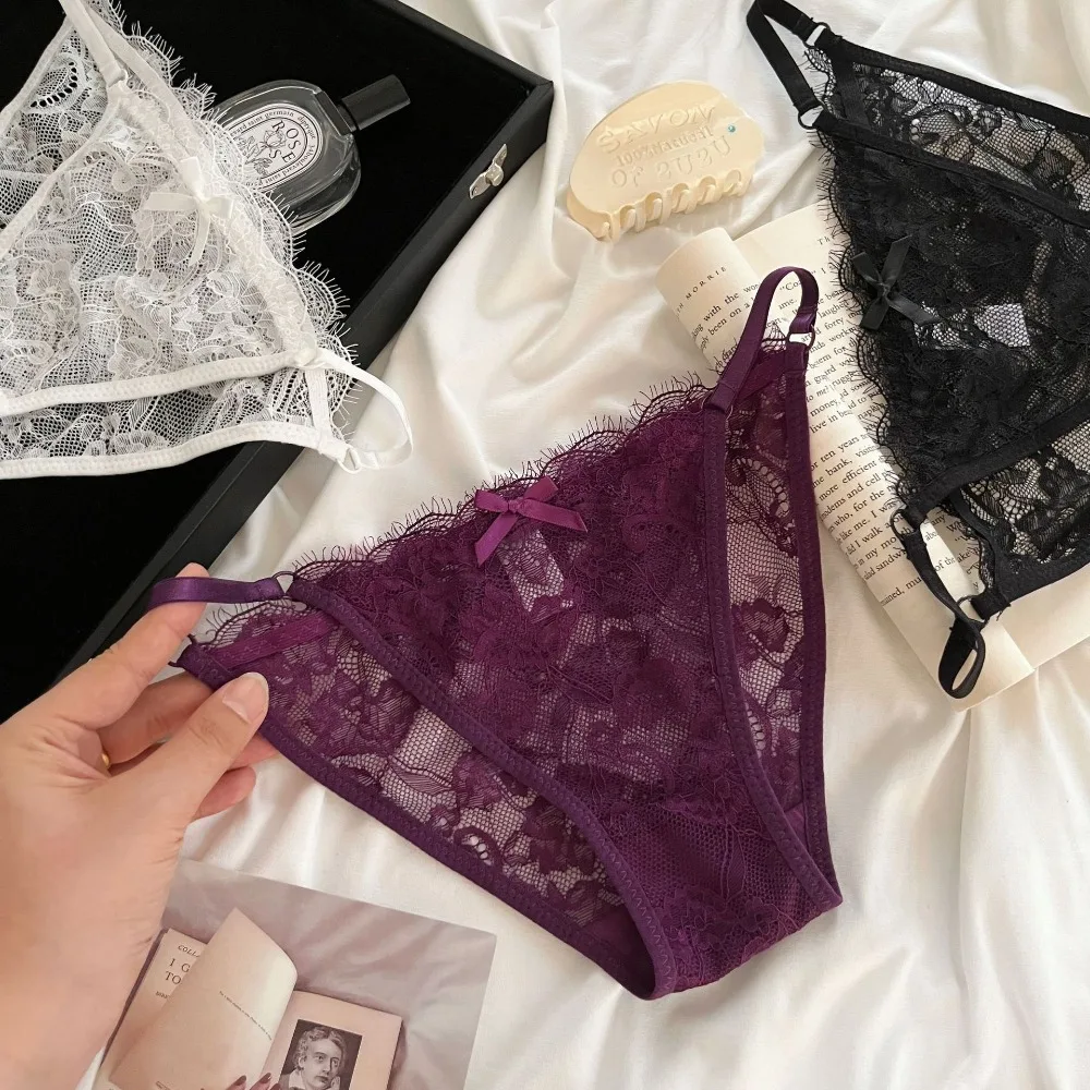 Sexy Black Lace Panties Underwear for Woman Breathable Thin Strap Low Waist High Split Women's Briefs ropa interior femenina