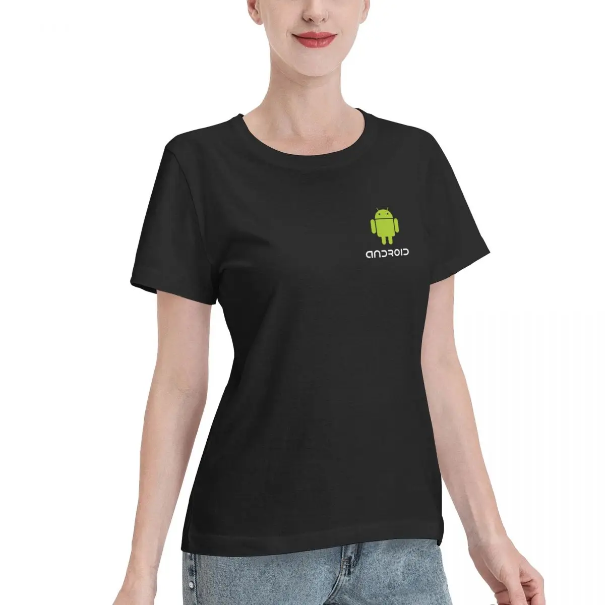 Android Tee-Shirts Cotton T-shirts Women Short Sleeve O-Neck Tops