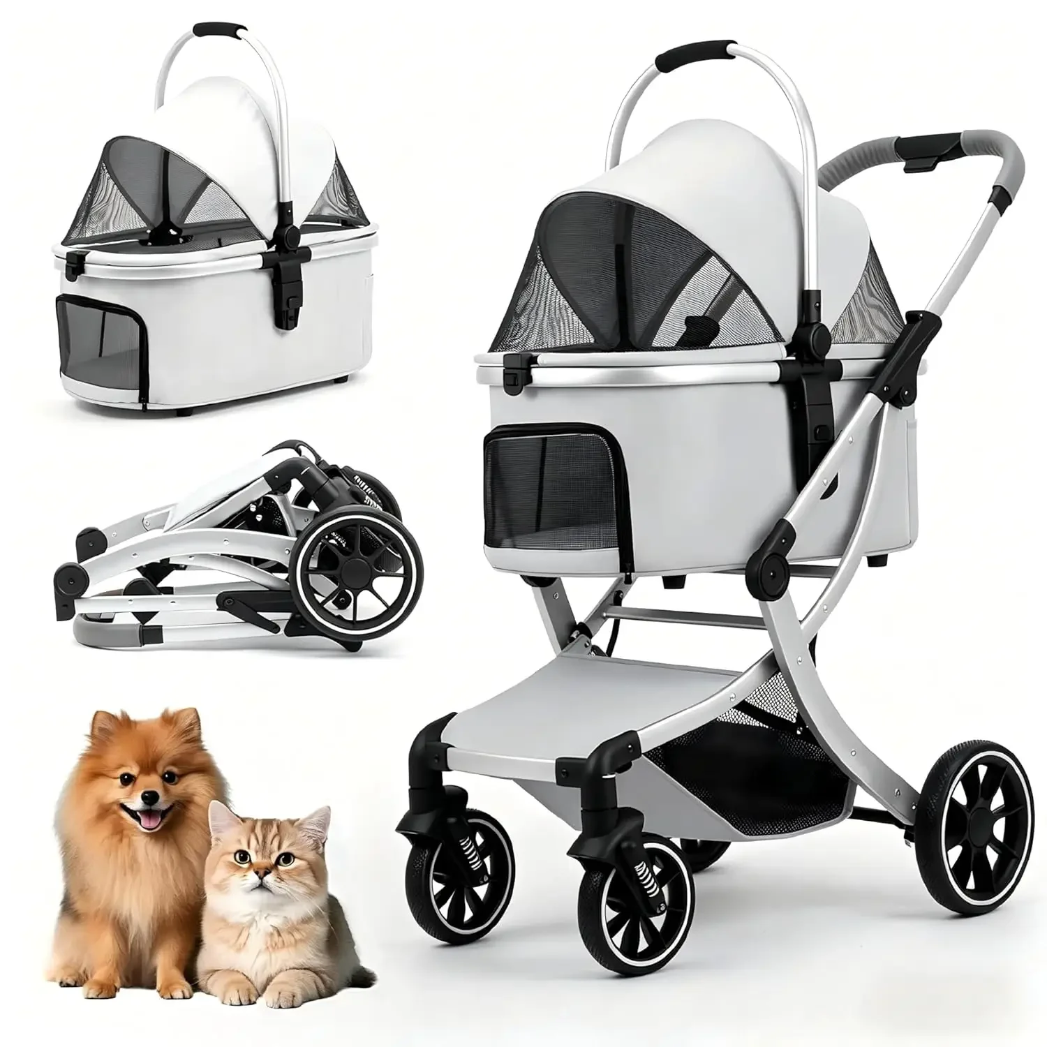 # for aPet Stroller For Small/Medium Dogs Cats 4-Wheel Foldable Design Detachable Carrier Storage Basket Pet Pad Compatible