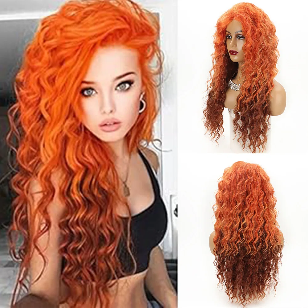 

Women's Synthetic Long Curly Hair Big Wave Chemical Fiber Headgear African Curly Fluffy Women's Wig Cover