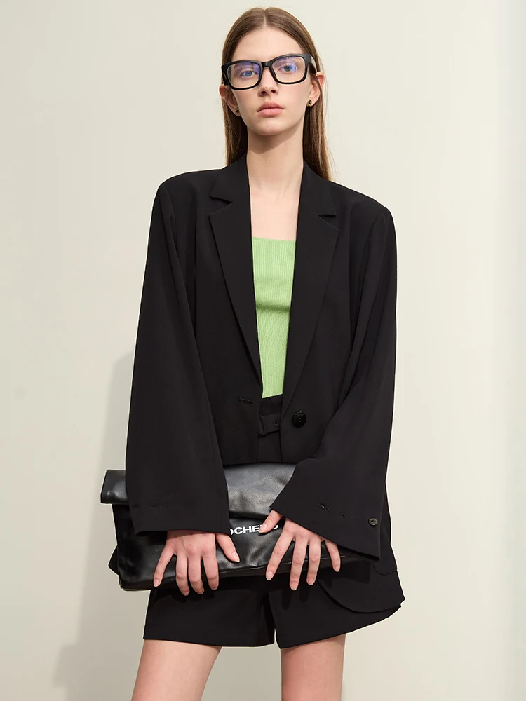 아미 미니멀리즘 블레이저 여성용 2025 봄 신상 노치드 UV 쿨 센스 포멀 브로드 숄더 루즈 솔리드 여성 코트 12441172