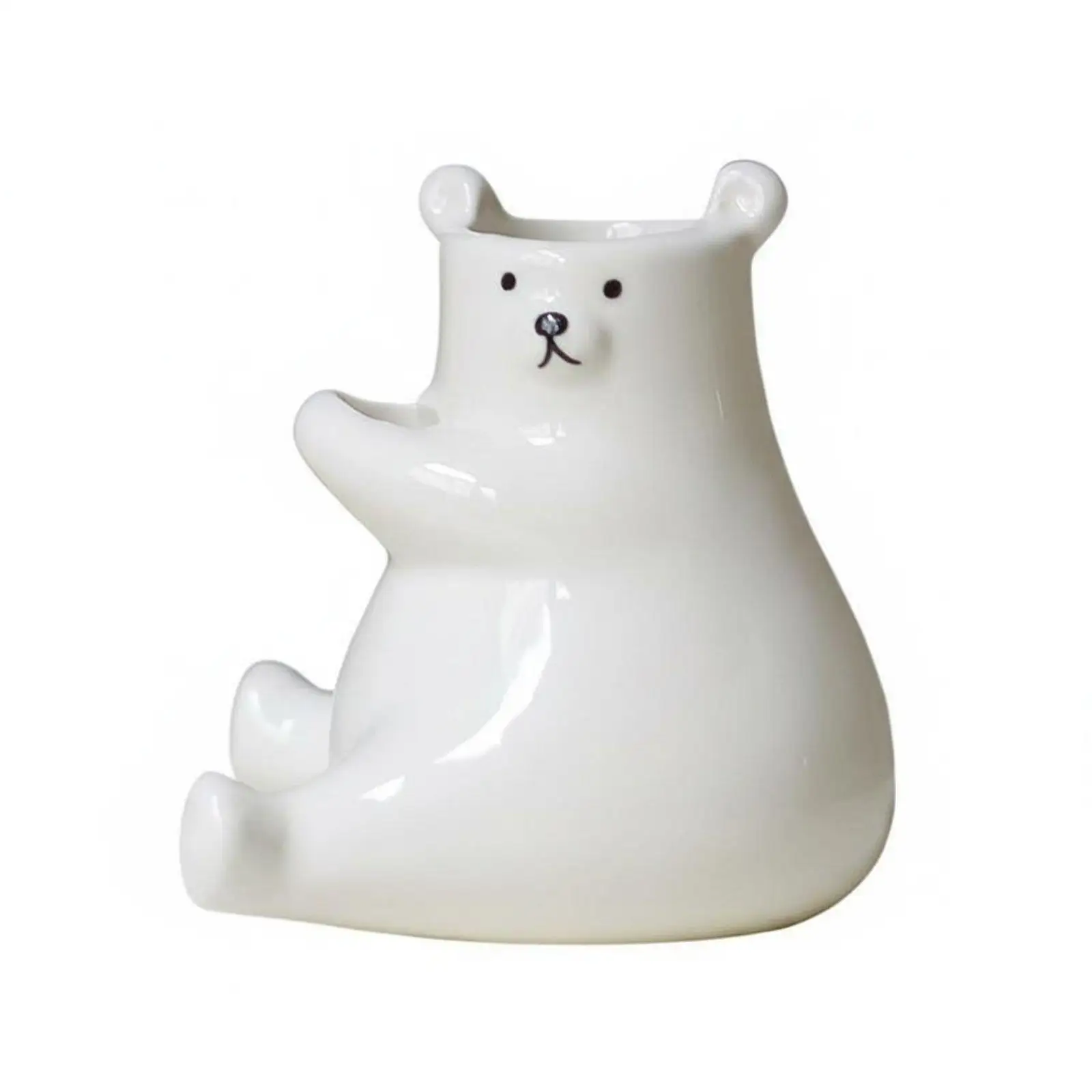 Ceramic Bear Vase Cartoon Design Cute Bear Flower Holder Gift Small Water-Cultivated Pot for Office Desk, Windowsill, Bookshelf