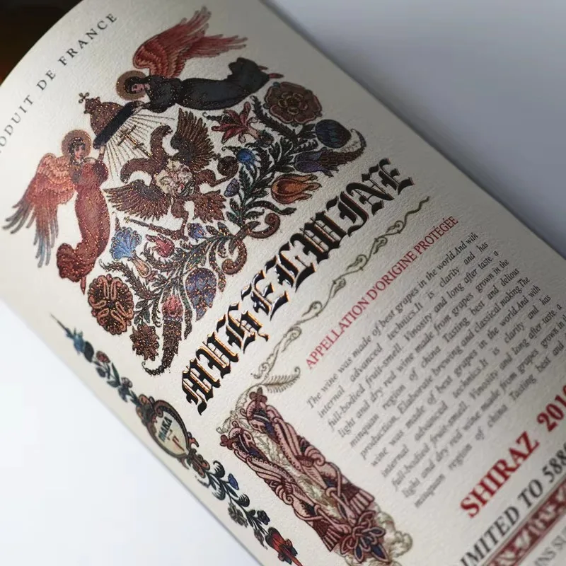 Custom Waterproof Holographic Wine Label Sticker｜Gold Foil Embossed Printing｜Premium Beverage Packaging