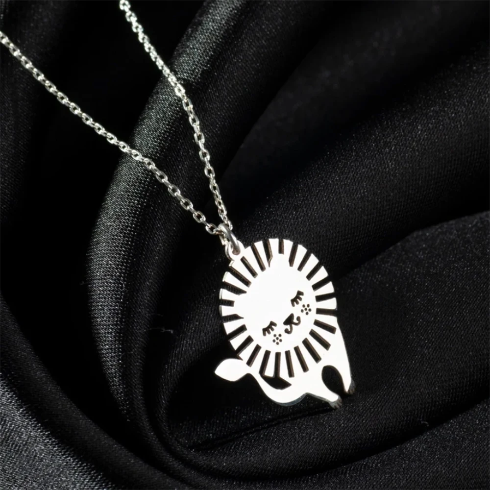 Stainless Steel Custom Lion Necklace, Cute And Playful Lion Pendant Gives People A Joyful Mood Lion Necklace