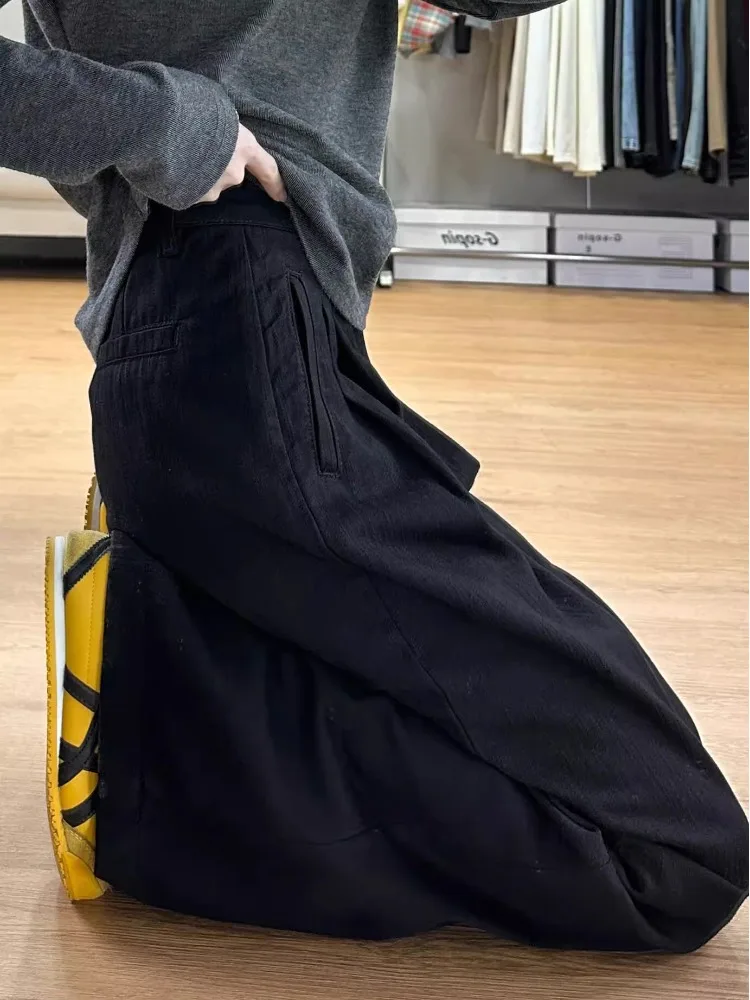 

High Waist Wide Leg Bla Denim Jeans Women's Spring New Folded Design Textured Loose Slimming Floor-Length Pants
