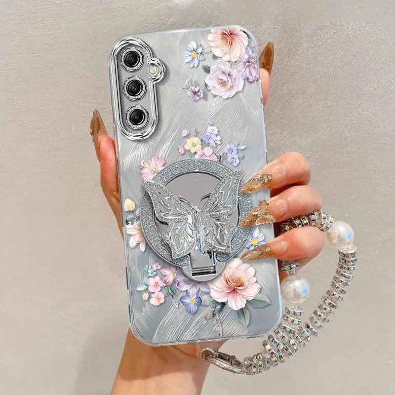 

A16 Изысканный браслет-держатель с цветами Чехол для телефона Samsung A16 A20S A21S A23 A24 A14 A13 A04 A03 A02 A32 A06 A12 A33 Cover