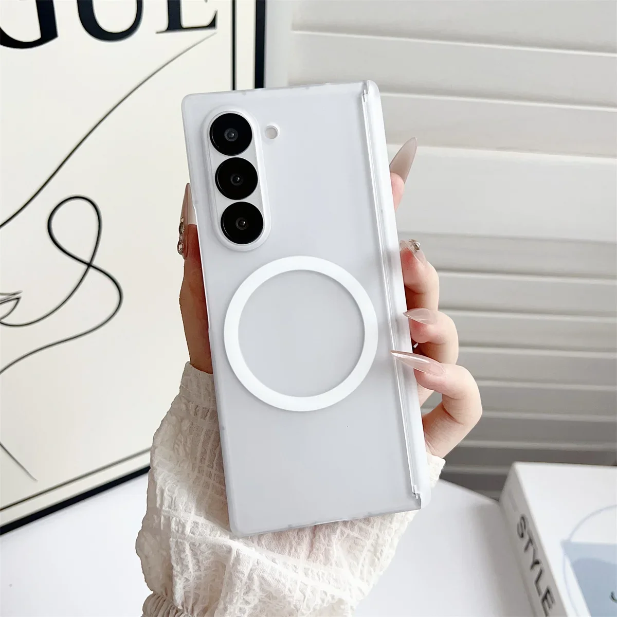 Magnetic Phone Case Frosted Translucent for Samsung Galaxy Z Fold 7 6 5 4 with Wireless Charge and Hinge Protection Cover
