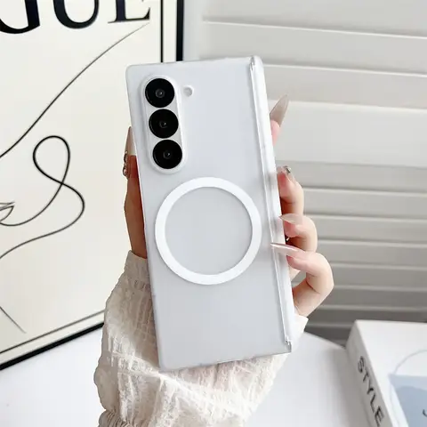 Magnetic Phone Case Frosted Translucent for Samsung Galaxy Z Fold 7 6 5 4 with Wireless Charge and Hinge Protection Cover