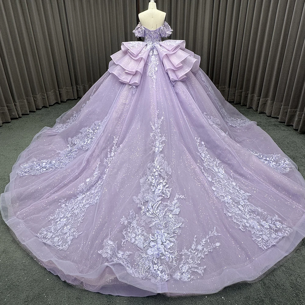 ที่กําหนดเองลาเวนเดอร์ Quinceanera ชุด Elegant Applique ลูกไม้ลูกปัด Tulle เจ้าหญิงวันเกิดหวาน 16 ชุด Lsmc14