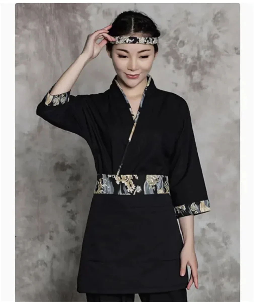 Japanese sushi restaurant workwear, 7/4 sleeves, dragon pattern, three piece set