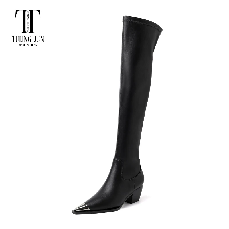 

TULING JUN 2023 Winter Concise Famale Pointed Head Solid Color Elegant Over-the-Knee High Heels Shoes For Womens T-AJ822