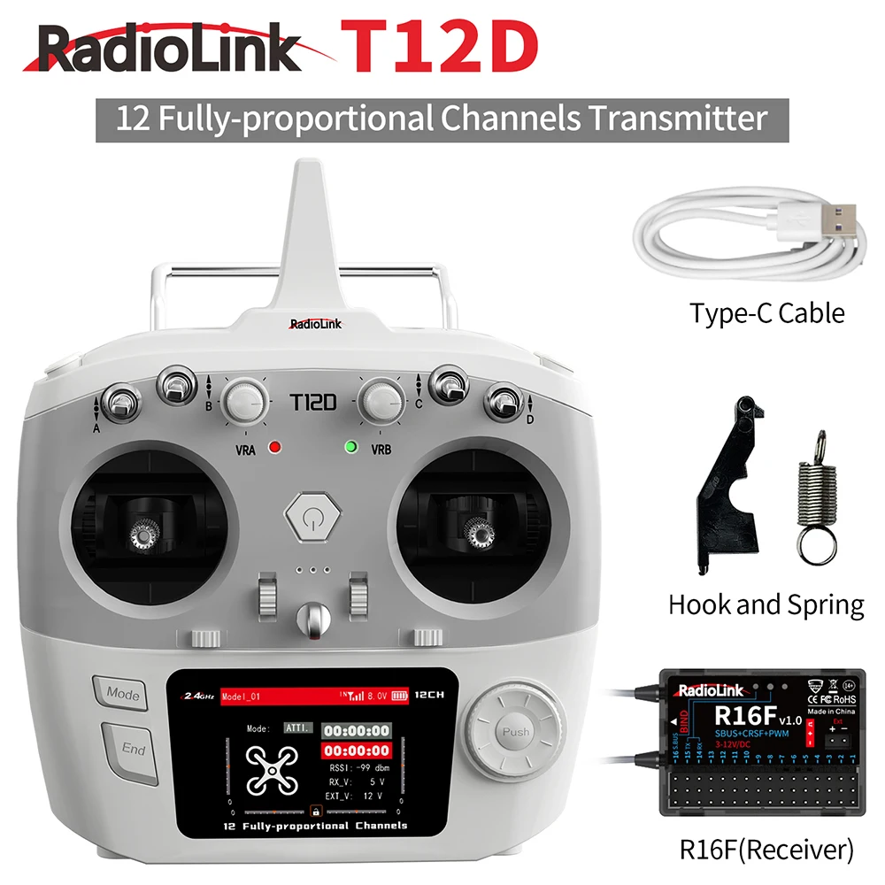 12-канальный Радиоуправляемый передатчик RadioLink T12D 2,4 ГГц с пультом дистанционного управления приемником R16FG