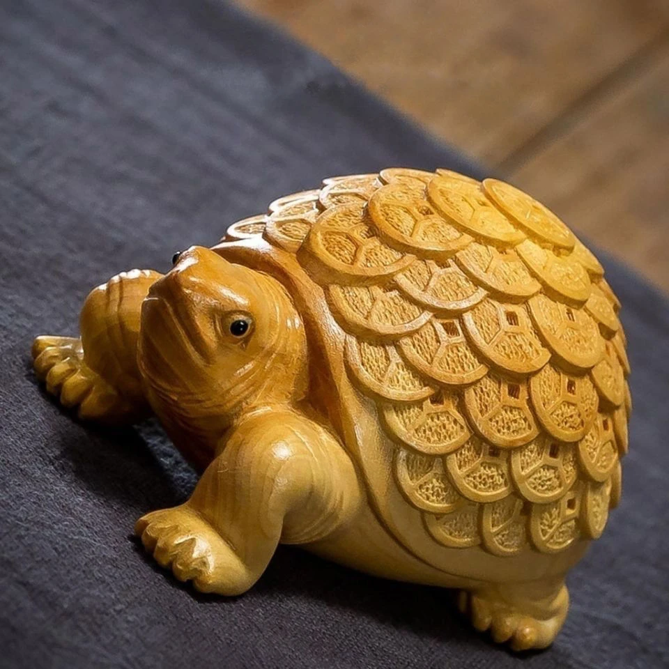 Cliff Cypress Wood Carving, Gold Dragon, Turtle Decoration, Fortunate, Tea, Pet, Auspicious Animal, Household Decoration