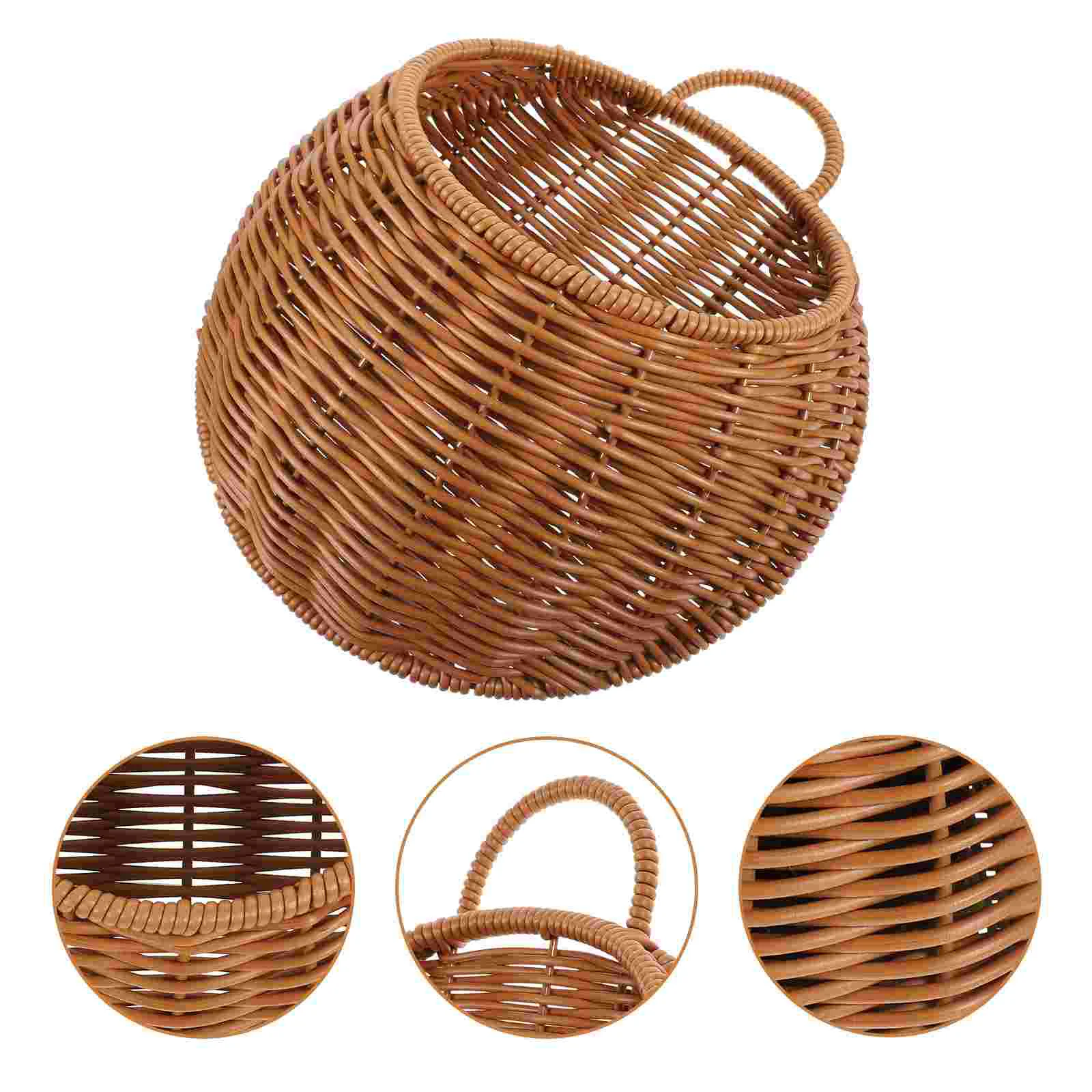 Imitation Rattan Hand-woven Storage Basket Wall Hanging Decorative Flower Pot Arrangement (semi-circular Brown) Pp Hose for