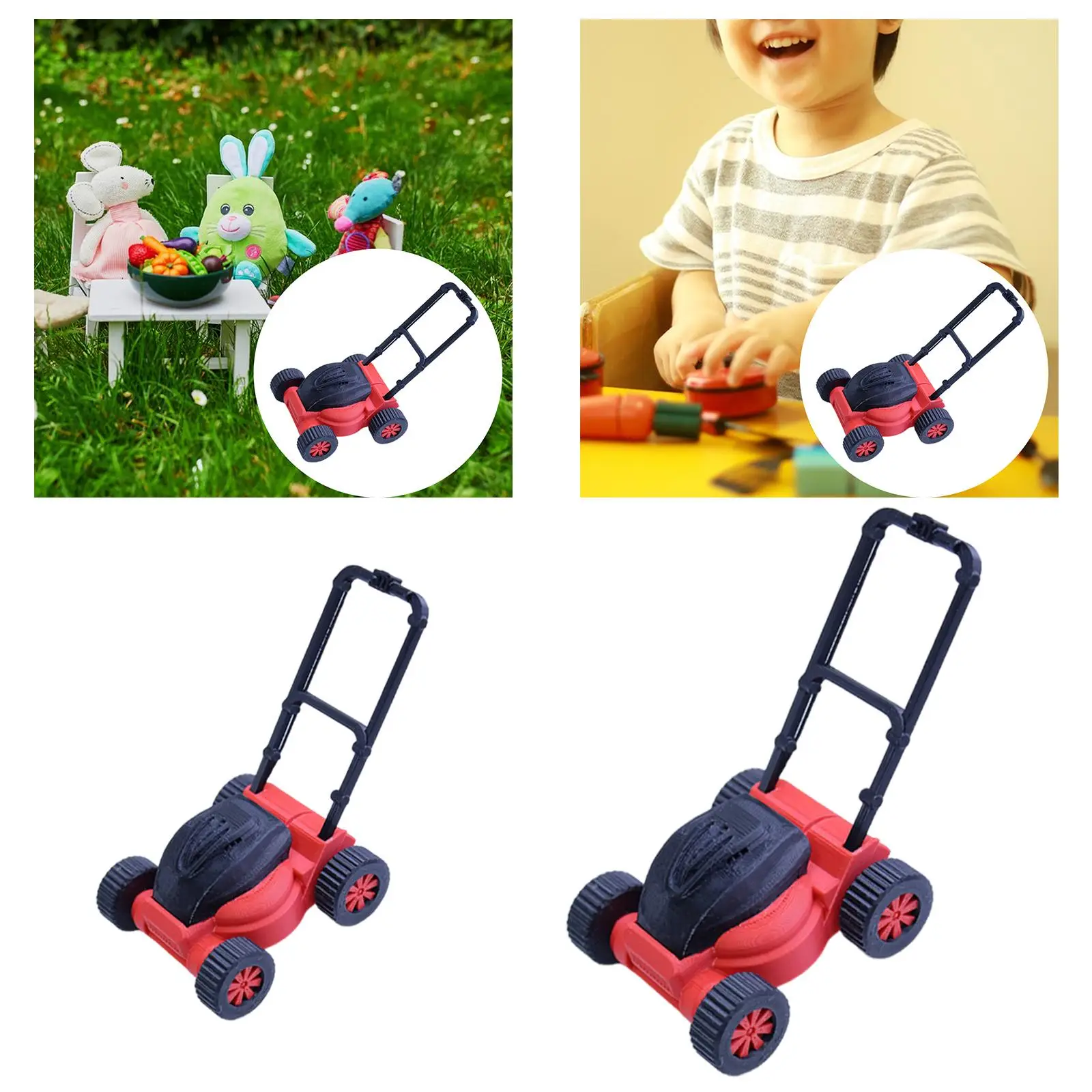 Miniature Lawn Mower Model DIY Craft Toy Doll House Decor Realistic Landscape Handmade Ornament Interactive Accessories for