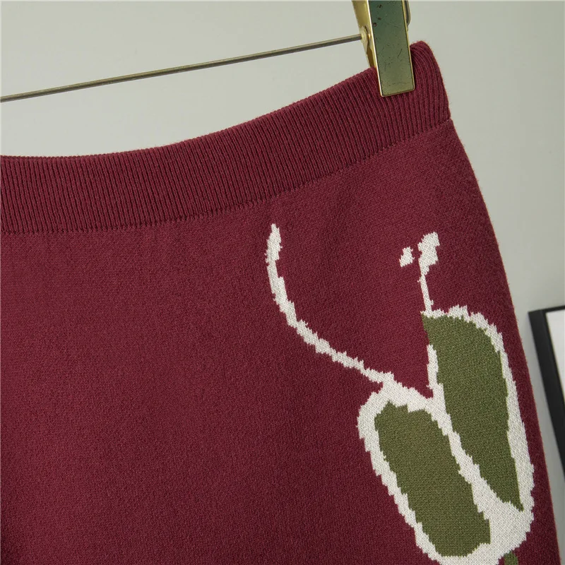 Fashion Women's Set Spring and Autumn New Chinese Style Butterfly Curled Edge Hoodie Knitted Half Skirt Two Piece Set