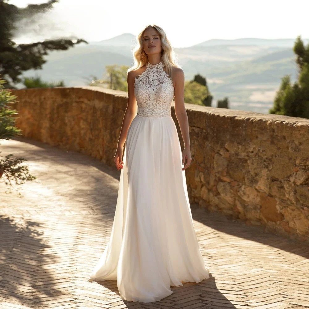 

Элегантное кружевное плиссированное свадебное платье А-силуэта с высоким воротником 2026, без рукавов, с аппликациями, иллюзорной спинкой и пуговицами, Vestidos De Novia, на заказ