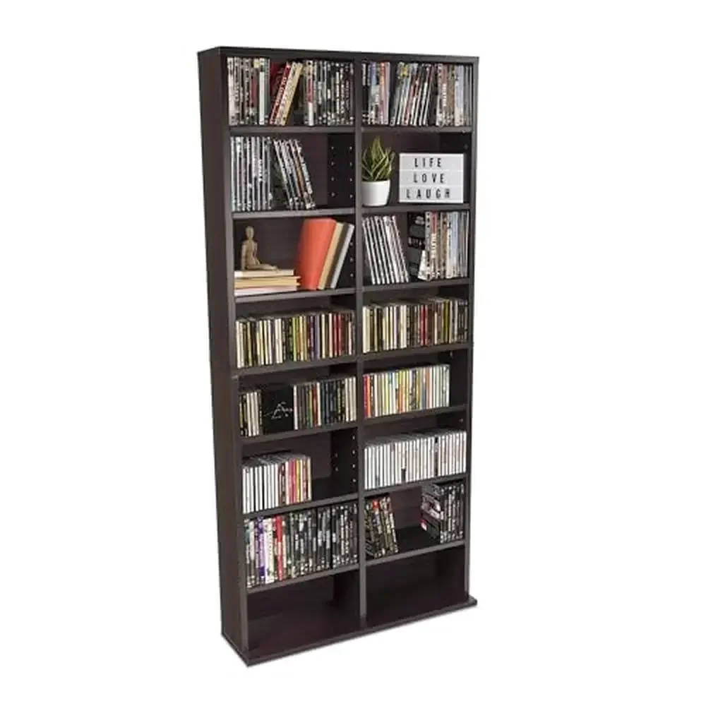 Adjustable Media Cabinet CDs DVDs Blu-rays 464 CD Storage Espresso Finish 12 Adjustable Shelves Organize Music Movies Games