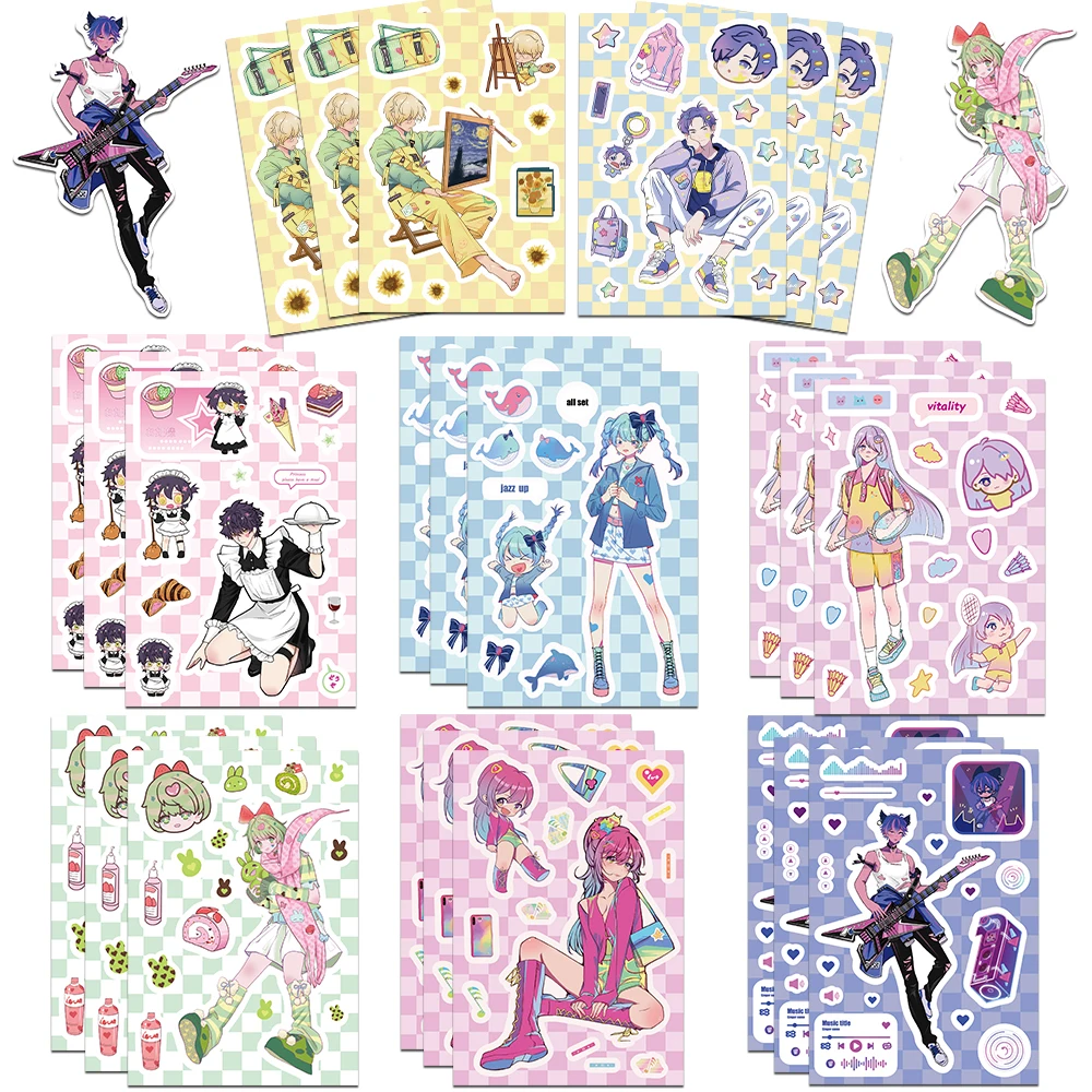 8/16Sheets Anime Rhythm Girl 2D Sticker Kid Toy DIY Laptop Waterproof Phone Skateboard Luggage Guitar Scrapbook Gift Sticker