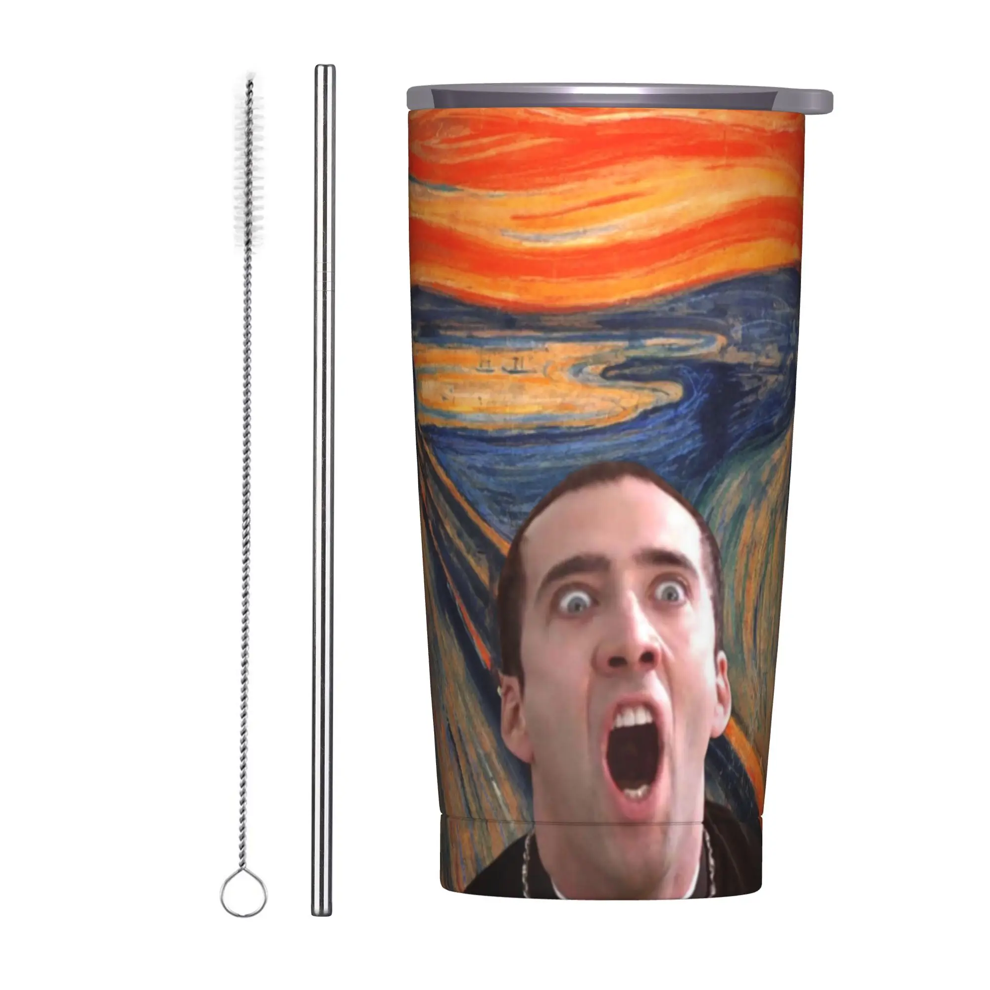 Castor Troy Insulated Tumbler with Straws Lid Nicolas Cage Parody Stainless Steel Coffee Mugs Double Wall  Bottle Cup, 20oz