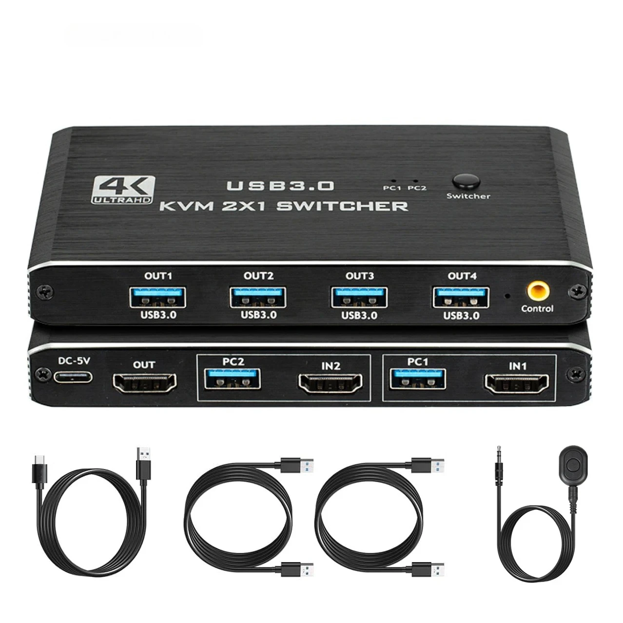USB 3.0 KVM 4K@60Hz HD-compatible 2x1 Switch Box for 2 Computers Share One Monitor and 4 USB Devices for Keybord Mouse Printer