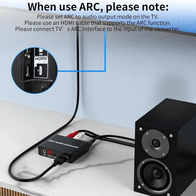 192KHz ARC Audio Extractor HDMI-compatible ARC to Optical Coaxial RCA 3.5mm Jack Converter for HDTV Speaker Soundbar Headphone view 5