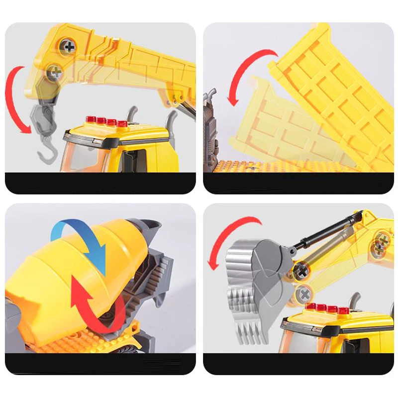 Screw Toy Big Truck Take Apart Mixer Crane  Excavator Toys DIY STEM Construction Vehicle Building Block Toys for Kids Boy Gift