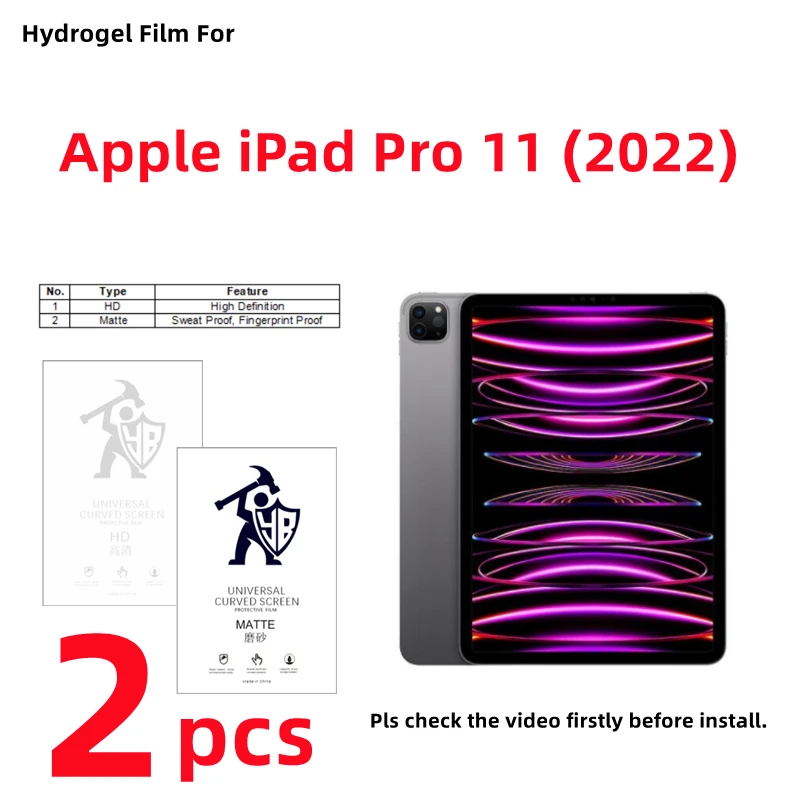 

2pcs HD Hydrogel Film For Apple iPad Pro 11 2022 Matte Screen Protector For iPad Pro 11 (2022) Clear/Frosted Full Cover Protect