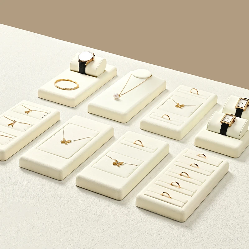 WoodTen Beige Microfiber Jewelry Organizer Jewelry Display Props Ring Necklace Watch Earrings Bracelet Desktop Display Stand