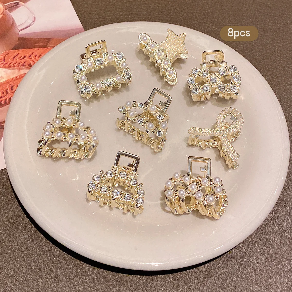 مشابك شعر لؤلؤ تقليد بحجر الراين ، مشبك صغير ، طراز عصري وجميل ، 8 سبيكة ، مناسبة للاستخدام اليومي ، إكسسوارات شعر #4