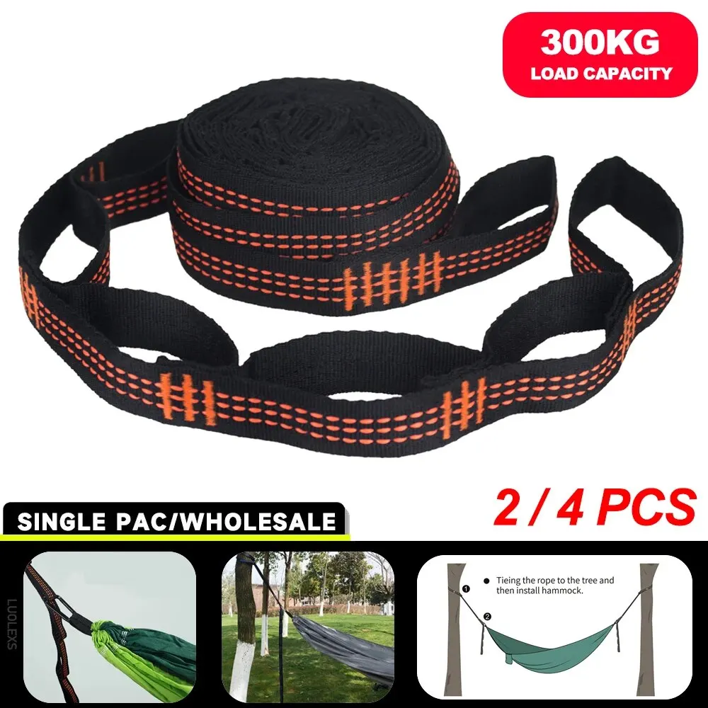 Correias De Poliéster Reforçado Para Acampamento AO Ar Livre Black Hammock Straps 5 Ring Alta Carga-rolamento Farpado Hammock