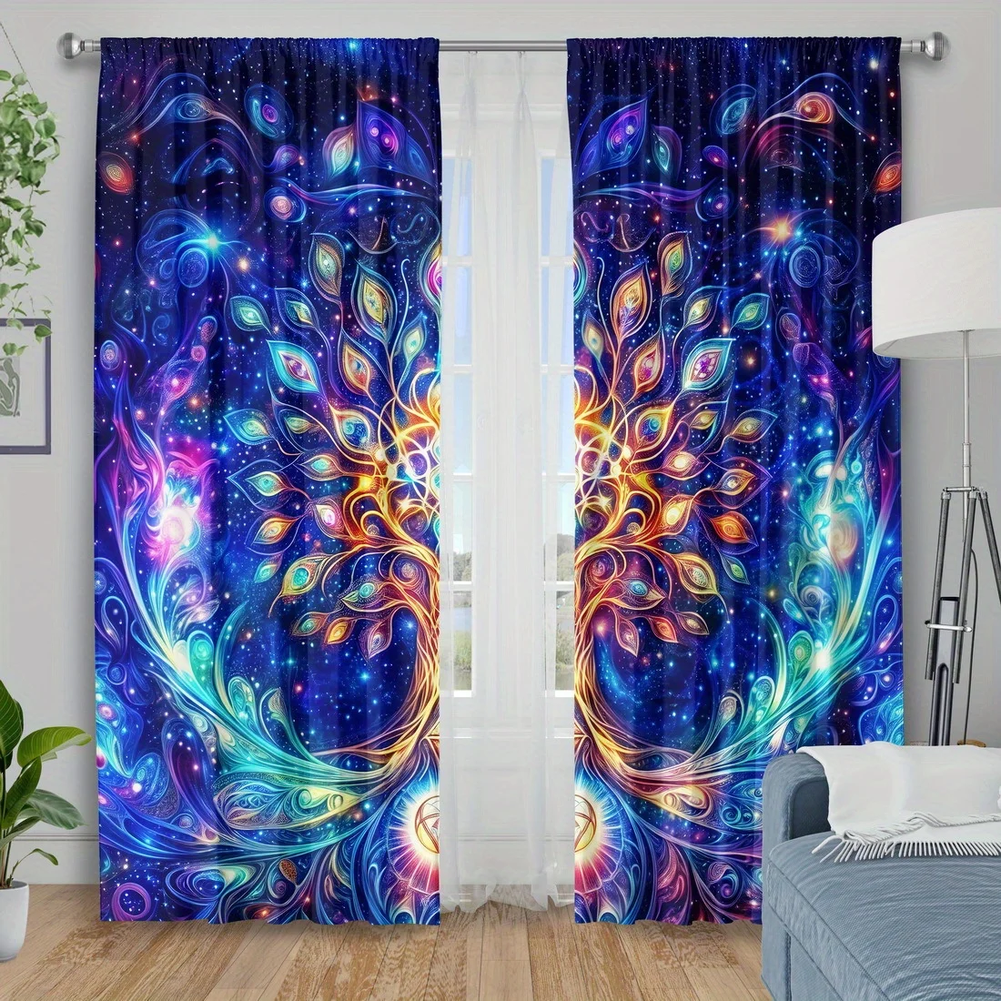 Premium Galaxy Celestial Star Curtains Pair Blue Nebula Window Drapes Abstract Cosmic Decoration for Bedroom Living Room Home