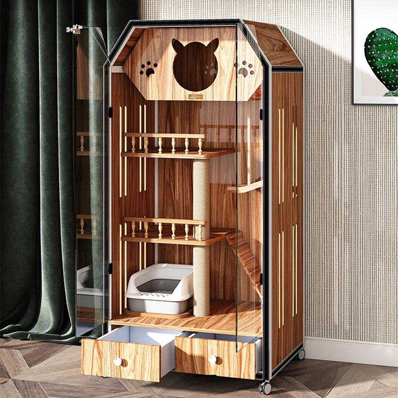 

New Design Luxury Cat Solid Wood House Cat House Decorative Wooden Indoor Pet Houses Furniture for Cats