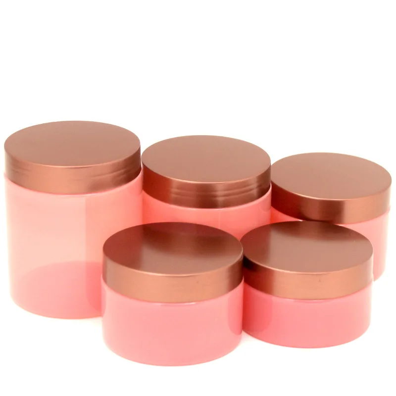 

22Pcs Bronze Plastic Lid Wide Mouth Refill Bottle Cosmetic Pots Empty Pink PET Cream Containers 100ml 120ml 150ml 200ml 250ml