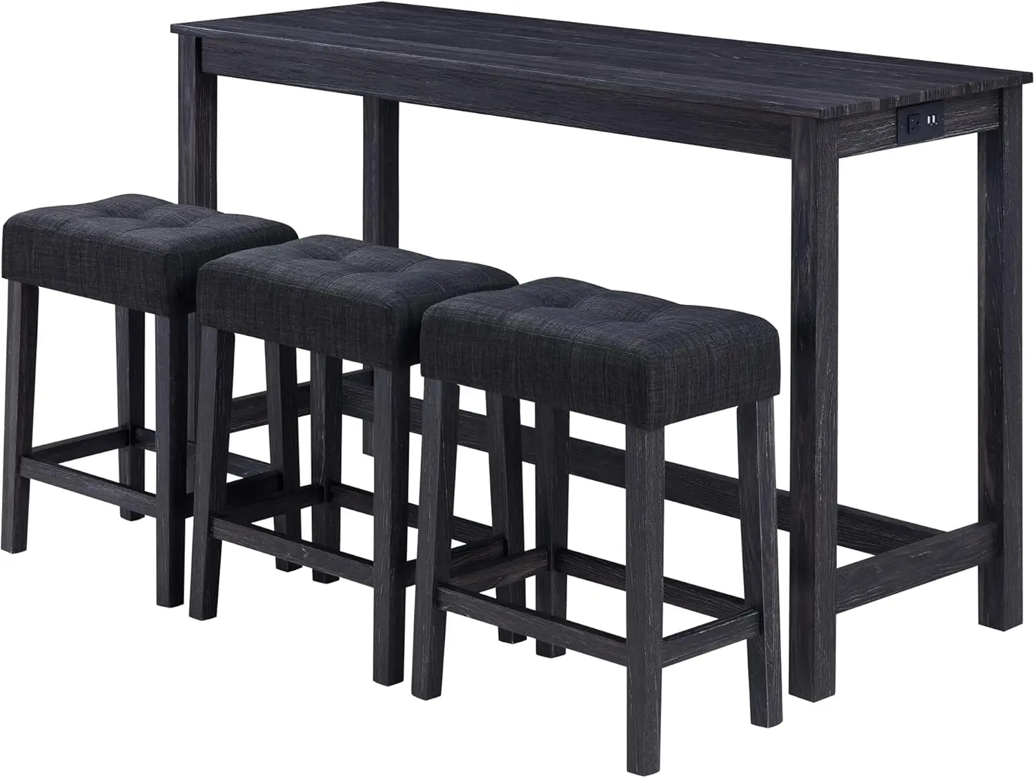 Duhome 4 Piece Bar Table Set With Power Outlet,Industrial Breakfast Table With 3 Padded Stools Solid Wood Counter Height Dining