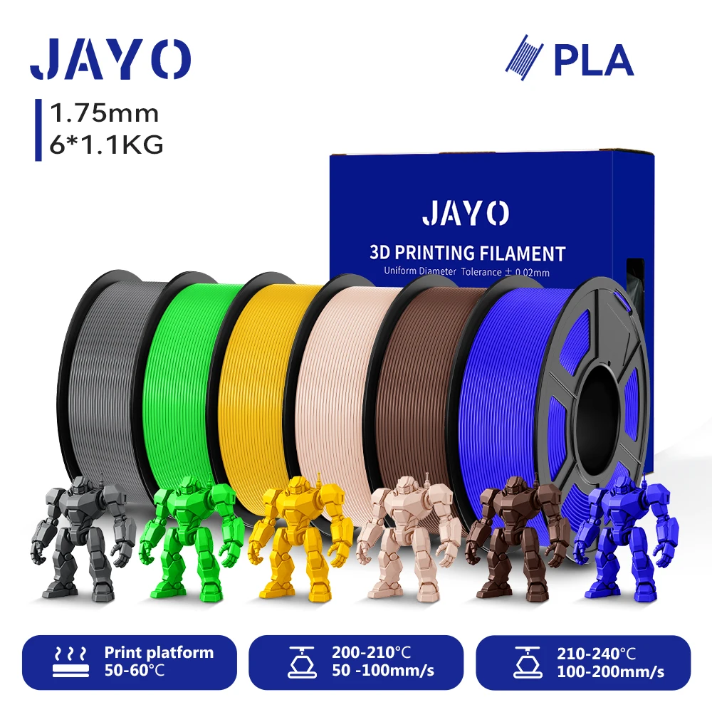 JAYO 6 Rollen 3D PLA Druckerfilament 1,75mm Ungiftig & Blasenfrei PLA-Kunststoff als 3D-Druckfilament für 99% der 3D FDM Drucker & Stifte