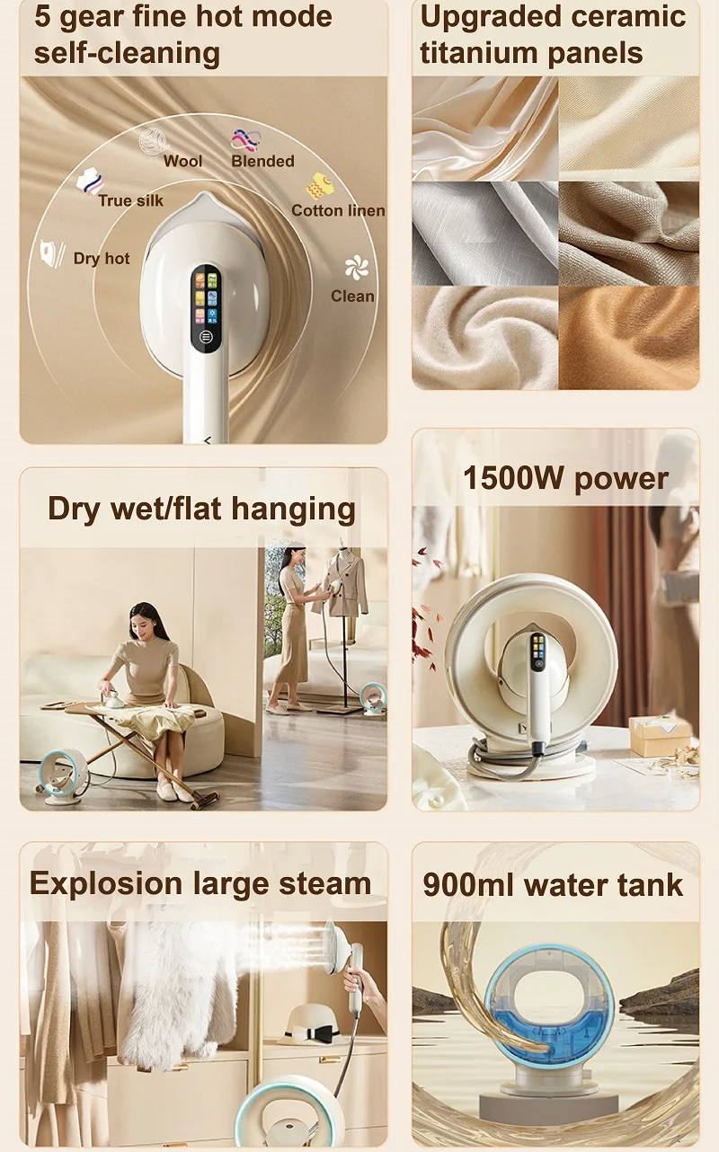 220V Handheld Pressurized Steam Iron 1500W Auto Large Steam Wrinkle Remover Home Ceramic Titanium Panel Garment Ironing Machine