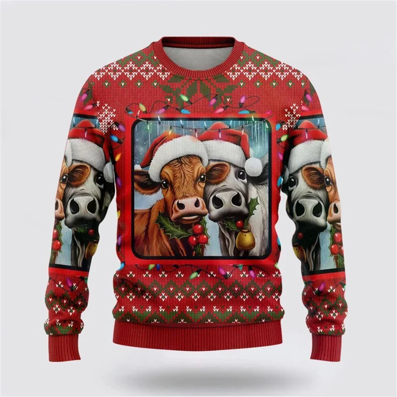 Funny Animal Cow Graphic Ugly Christmas Sweater Fashion Pig Funny Sweatshirts For Women Clothes Xmas Boys Gift Pullovers Tops