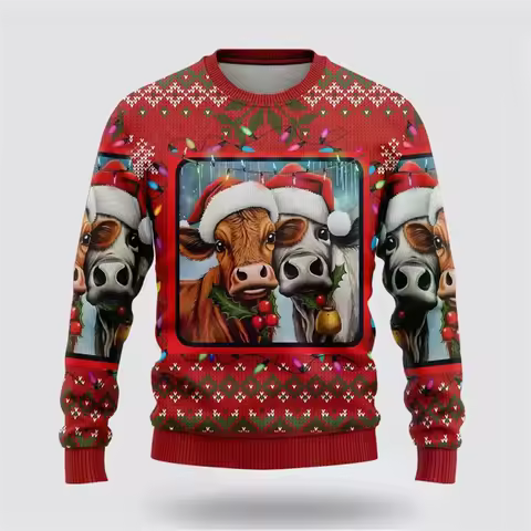 Funny Animal Cow Graphic Ugly Christmas Sweater Fashion Pig Funny Sweatshirts For Women Clothes Xmas Boys Gift Pullovers Tops