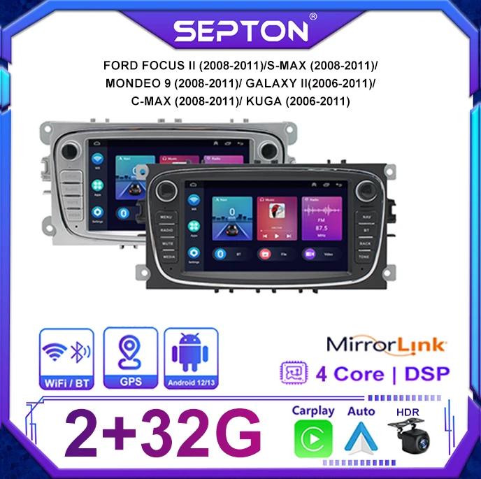 

Универсальная автомобильная магнитола SEPTON Android12 для Ford Focus Mondeo C-MAX Galaxy II Kuga Carplay GPS, мультимедийный плеер, головное устройство