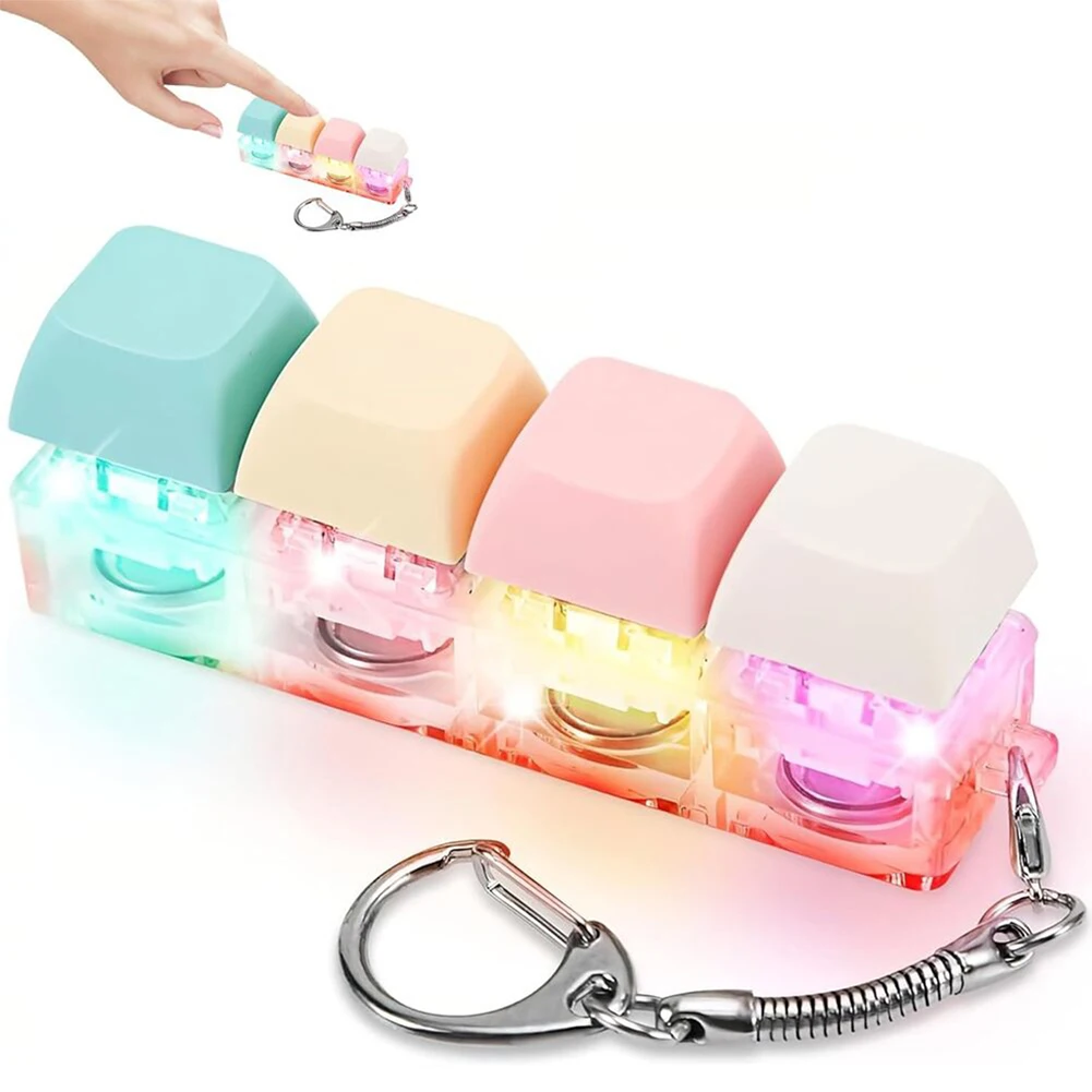 Fidget Keyboard Keychain With RGB Lights 4-button Stress Relief Mechanical Keyboard Tester Rtress Relief Fidget Keycap