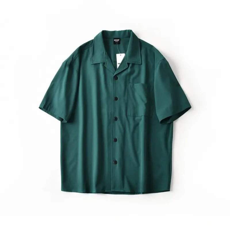Men's Summer Quick-Dry Lightweight Loose Fit Cuban Collar Drop Shoulder Casual Short Sleeve Shirt Japanese Vintage Trendy Tops