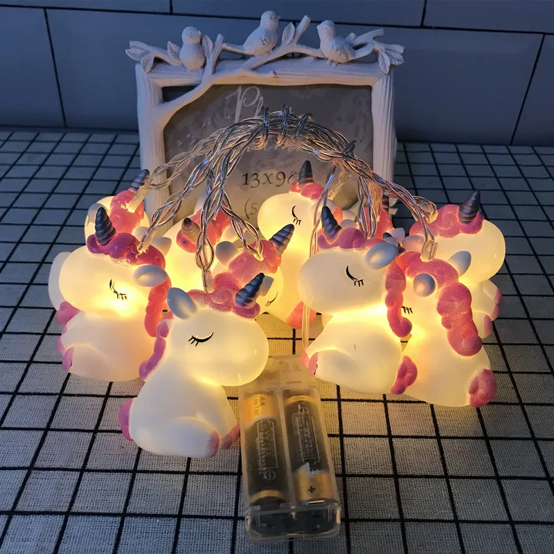 

Мягкие ПВХ светодиодные гирлянды с единорогом в мультяшном стиле для декора детской комнаты, украшения для детского дня, дня рождения, детской комнаты, фестиваля