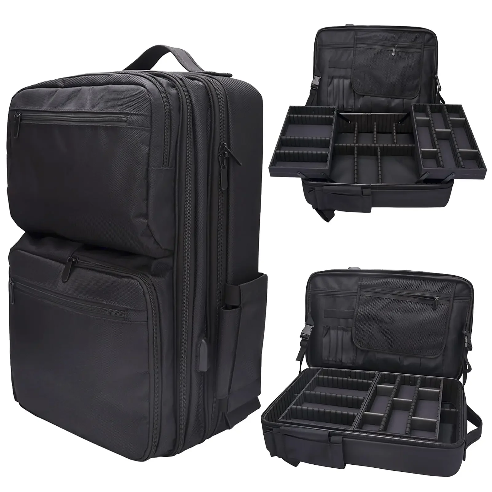 Makeup Travel Backpack with Sliding Cosmetic Trays Adjustable Dividers Large Capacity for Makeup Artist Travel Salon