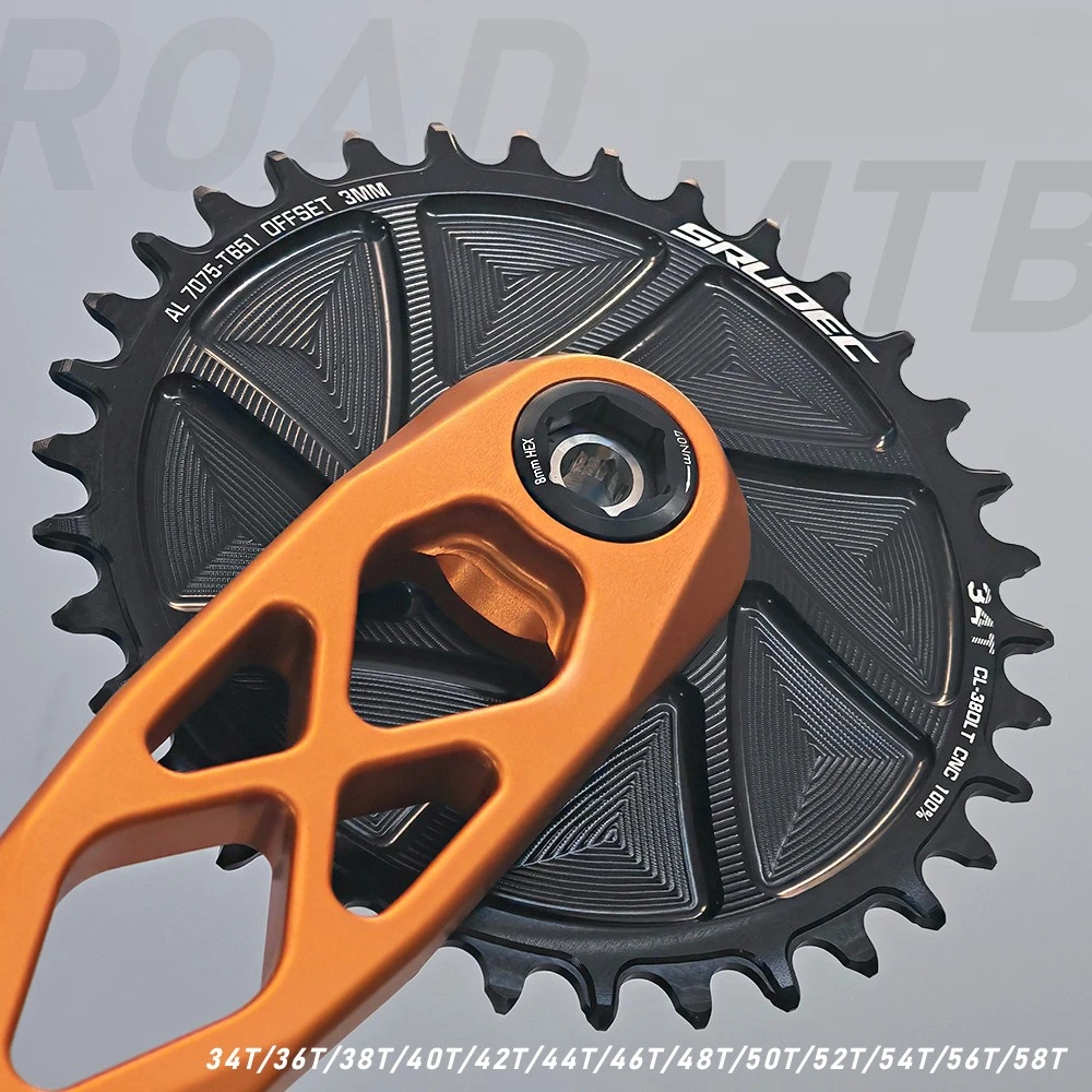 

3-болтовая шатунная система с прямым креплением, положительный и отрицательный зуб с ЧПУ, закрытая звездочка, смещенная 3 мм, 10/11/12 скоростей, одинарные детали звездочки