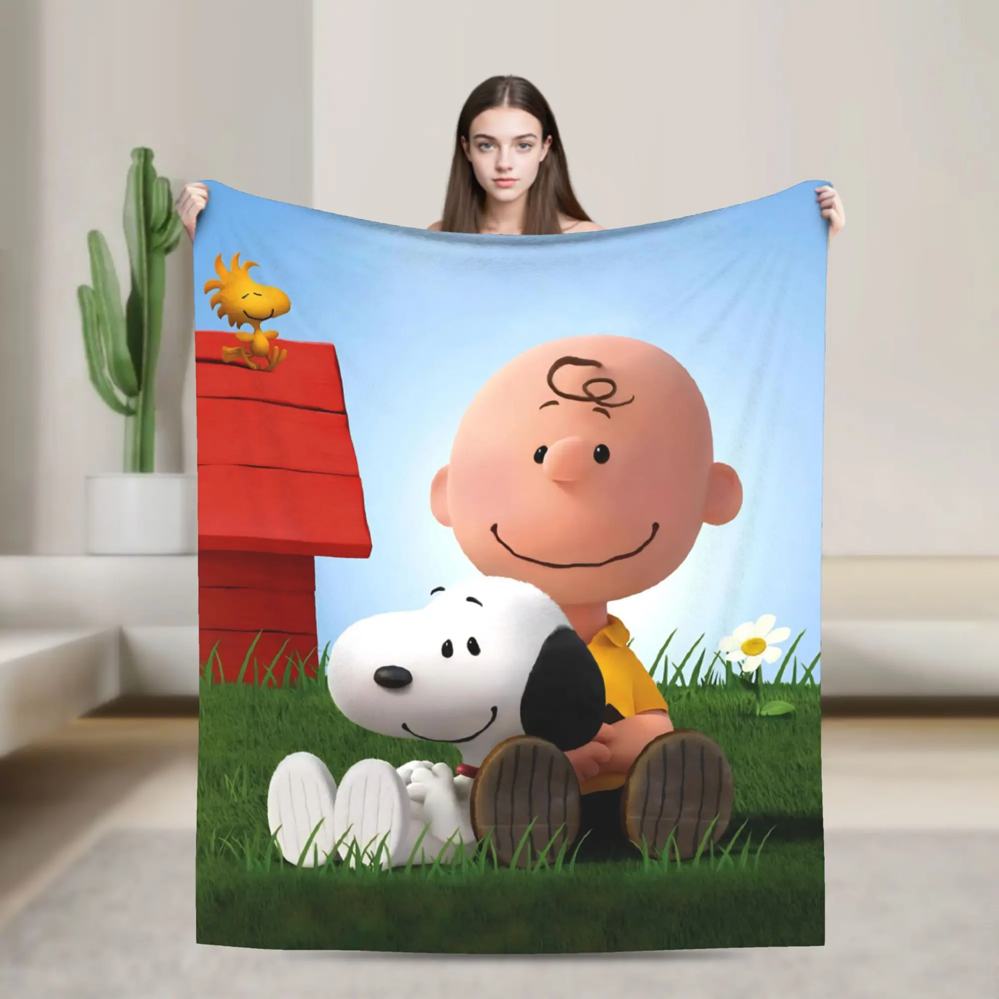 S-Snoopys Movie Blanket Kawaii Manga Dogs Plush Funny Breathable Throw Blanket for Home Restaurant Summer