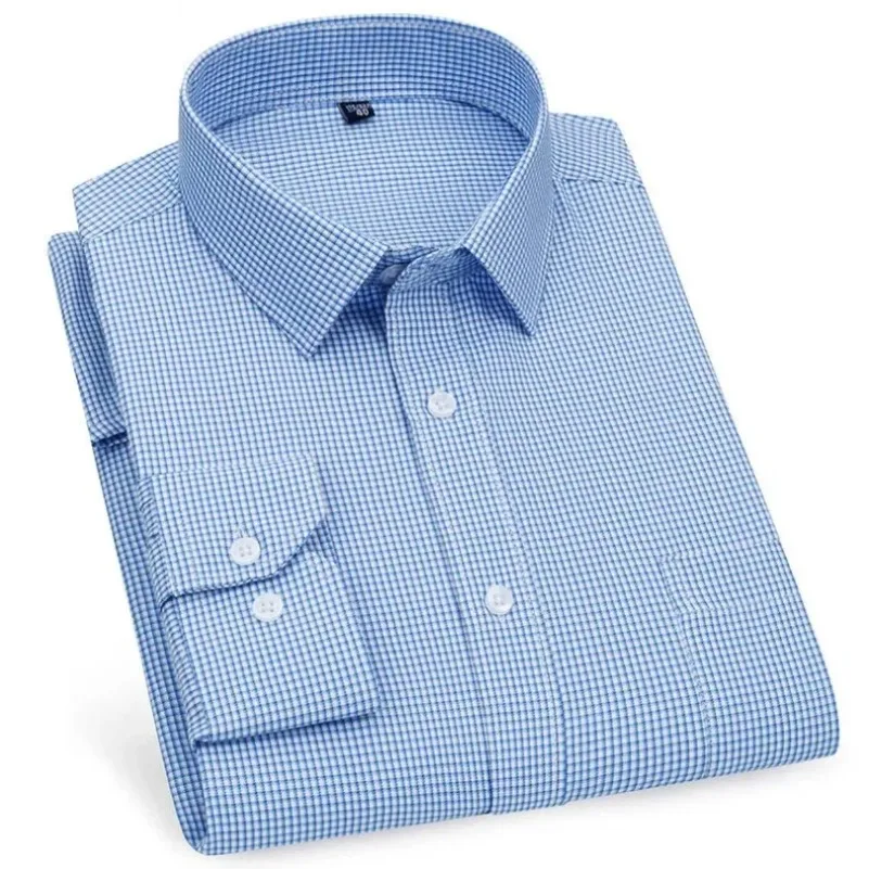 Men's Business Casual Shirts Purple Blue Cotton Regular Fit Long Sleeve Classic Plaid Striped Checked Social Work Dress Shirts