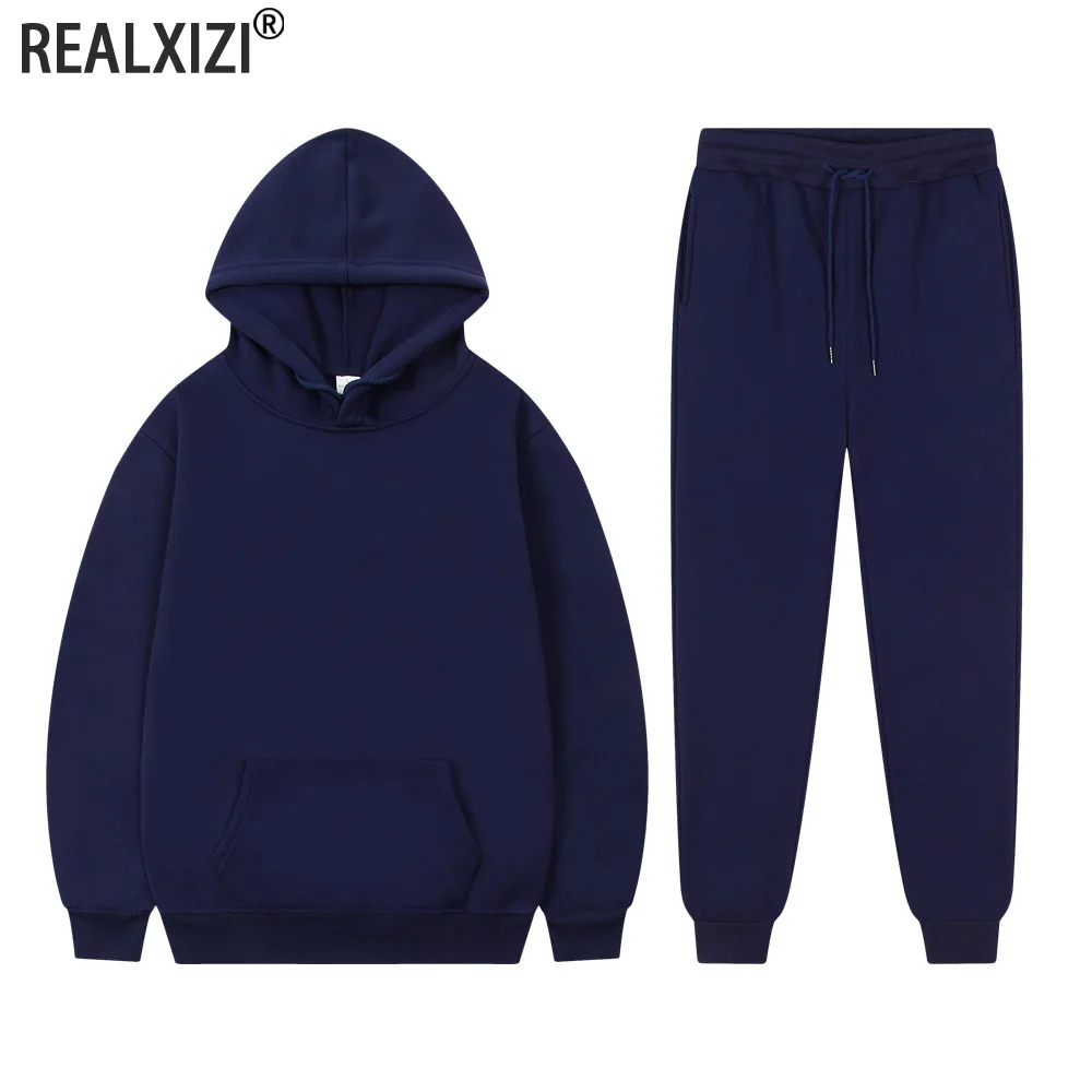 Herren Casual Trainingsanzug Herbst Fleece Warme Sweatshirts Jogginghose Anzug Tägliche Sport Kapuzenpullover + Jogginghose 2-teiliges Set